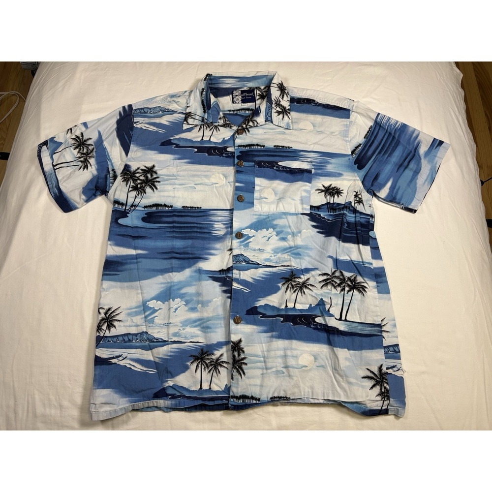Vtg 90s Bullhead PacSun Hawaiian Shirt Extra Large XL Blue White Rayon Landscape